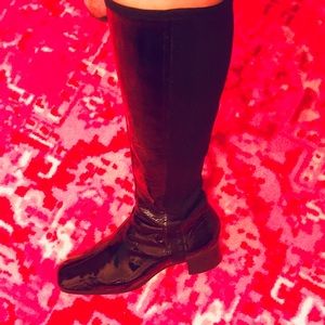 Prada Knee Length Boots. Patent and Neoprene. 8.